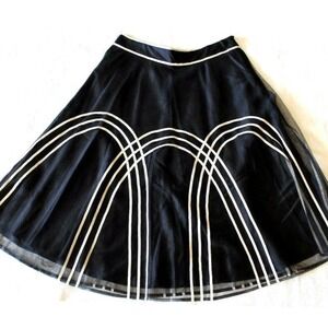 Ann Taylor Loft Black Mesh A-Line Skirt Ribbon Arch Trim Women Size 8